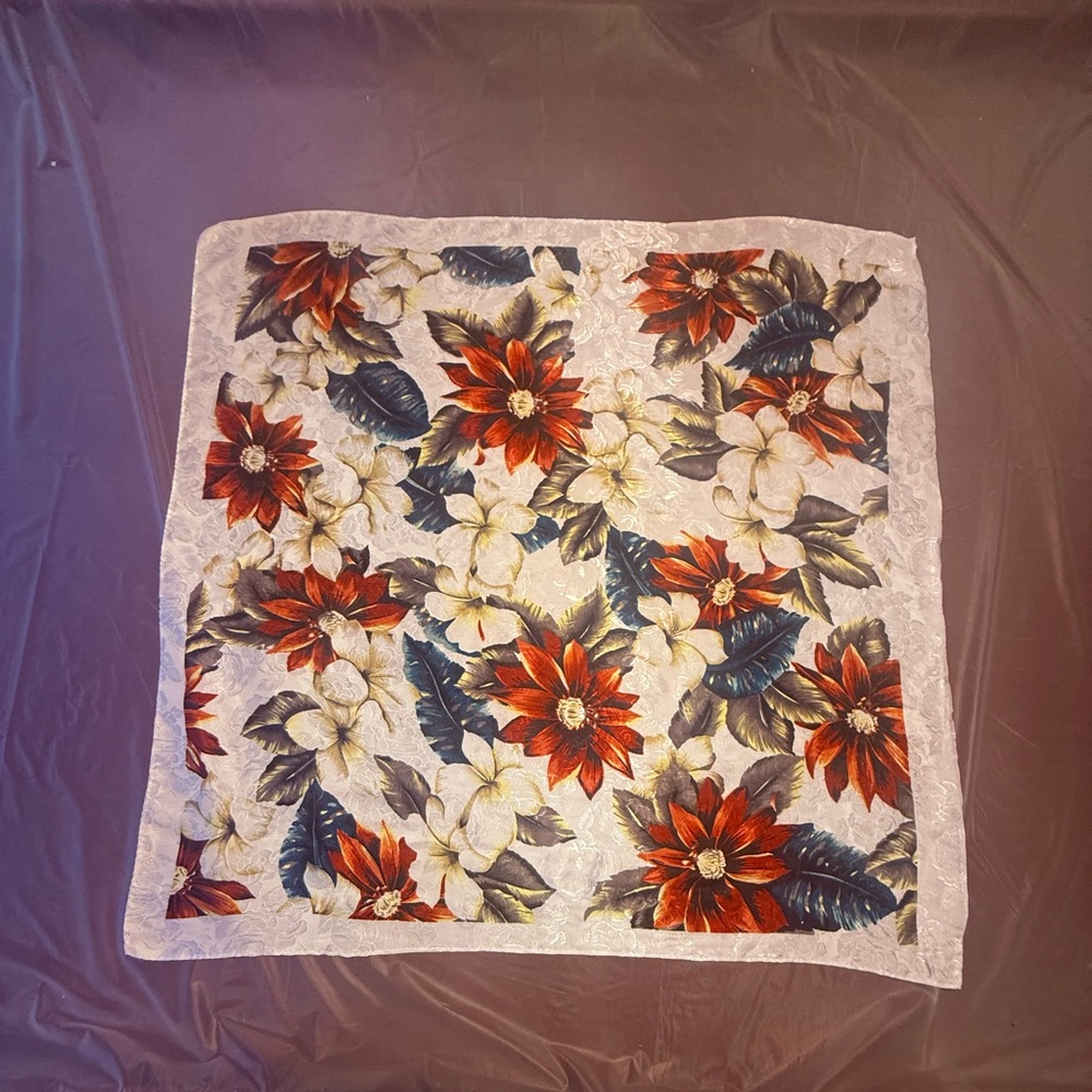 Vintage Floral Print White Satin Silk 31” Square Scarf - Women’s Accessory - Picture 7 of 8